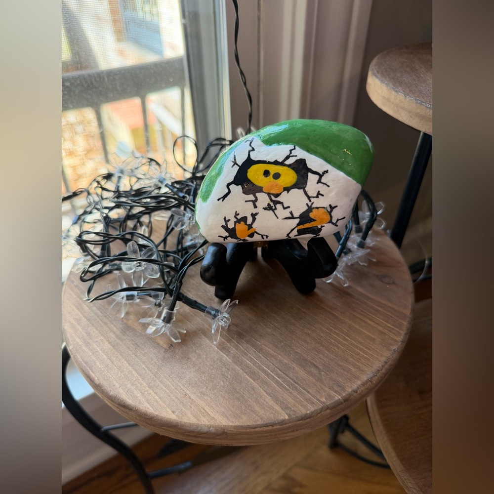 hand painted rock in duck hatchling theme - Picture 1 of 7